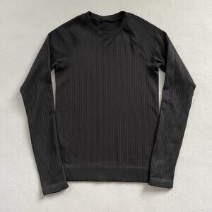 Lululemon Colour Rib Solid Black Thumbhole Rest Less Pullover Long Sleeve Top 2